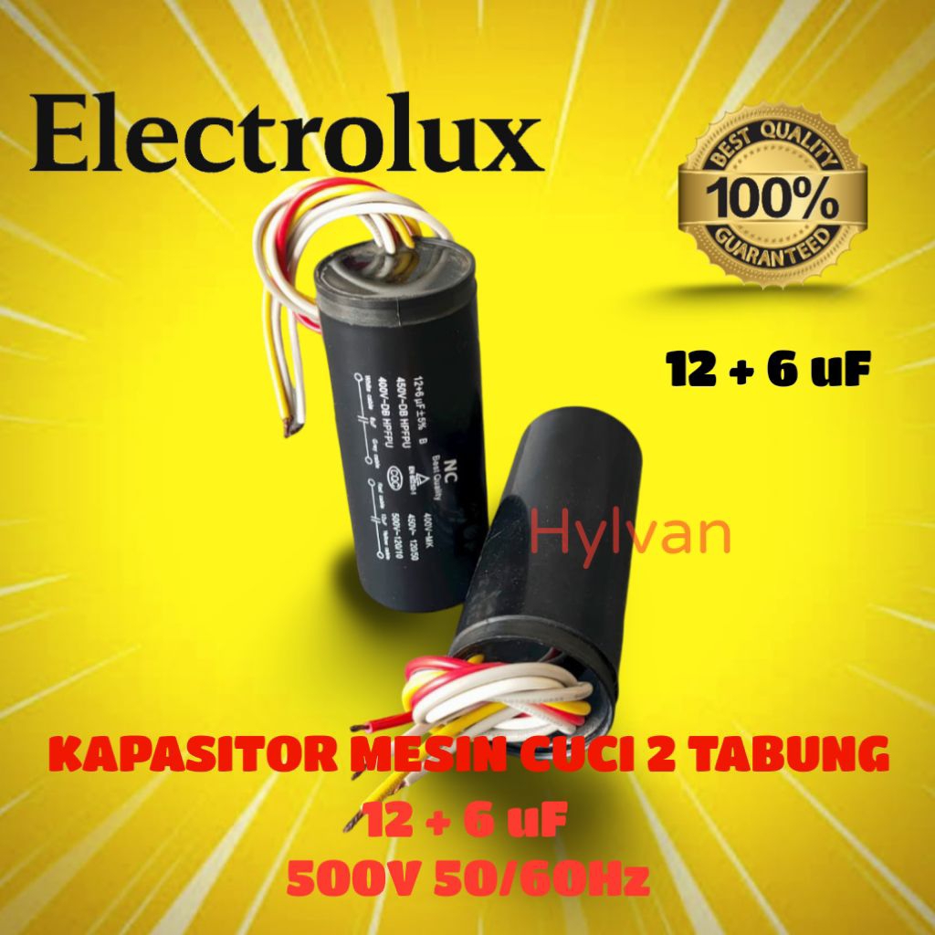 KAPASITOR MESIN CUCI 2 TABUNG 12 + 6 UF ELECTROLUX