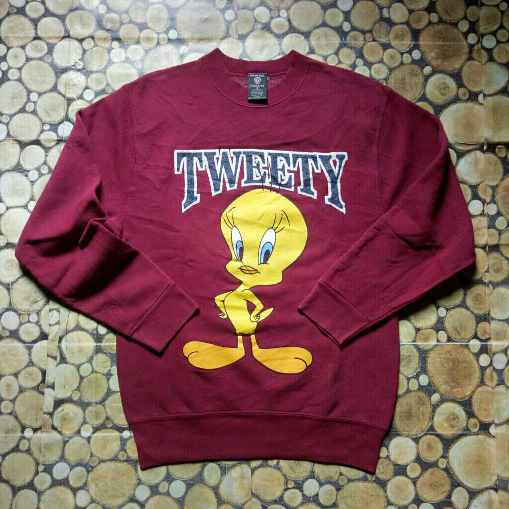 Vintage 90's Warner Bros Tweety Bird Crewneck Maroon Size S fit M