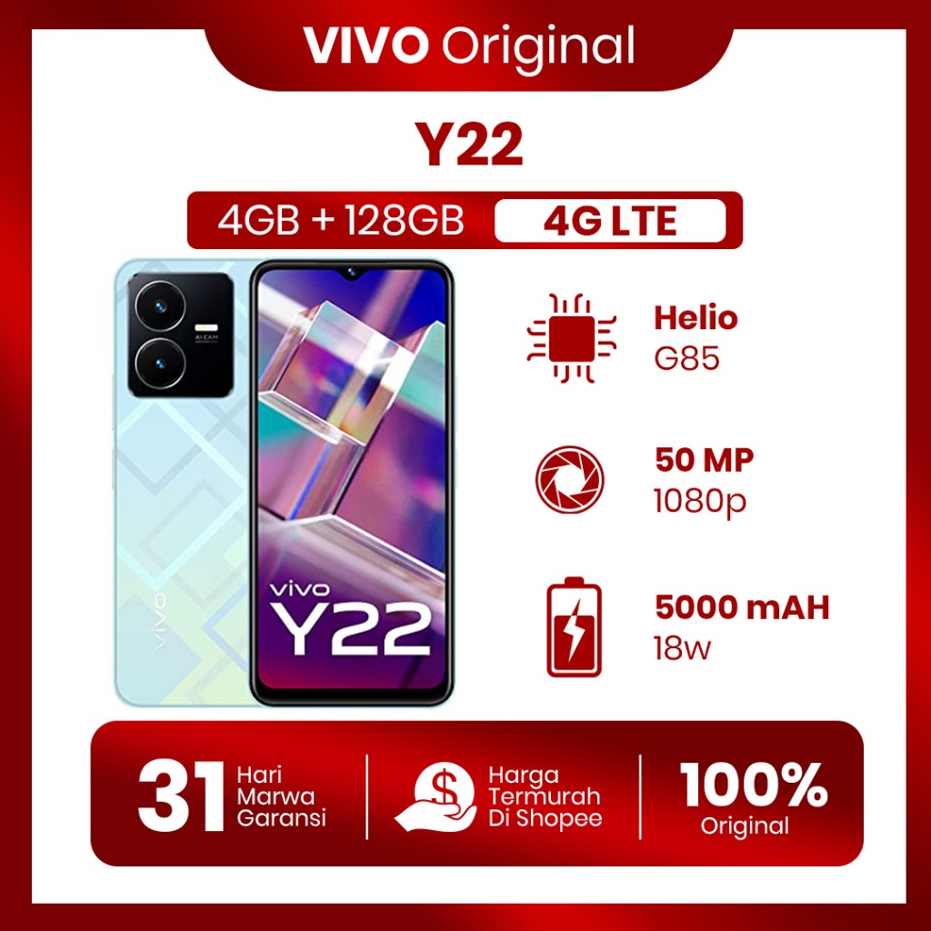 Vivo Y22 4/128GB FullSet Original Second Garansi 100% Normal Tanpa Kendala