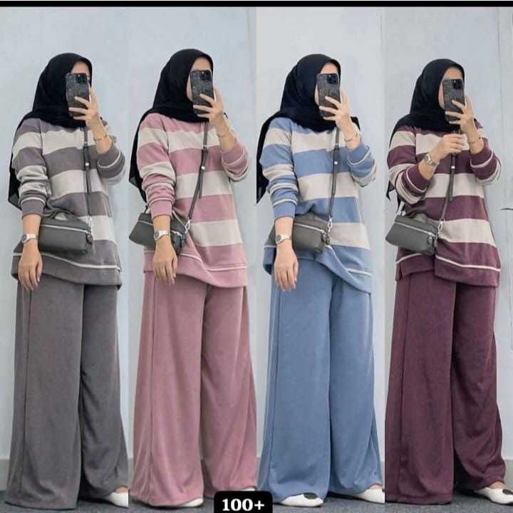 Setelan knit wanita kekinian // setelan wanita knit salur