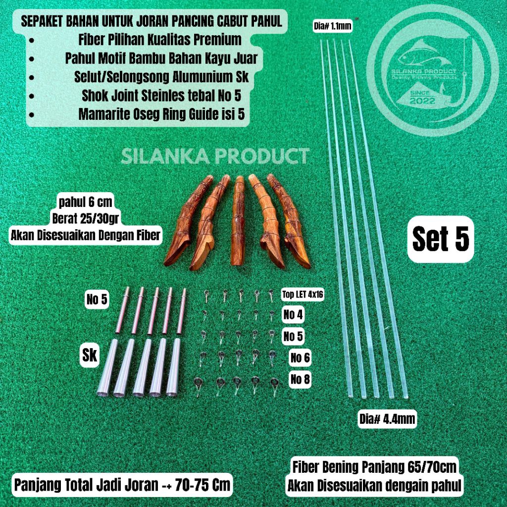 Sepaket Bahan Joran Pancing Cabut Pahul, motif Bambu kayu jati U/Jerpon 70-75cm fiber Bening