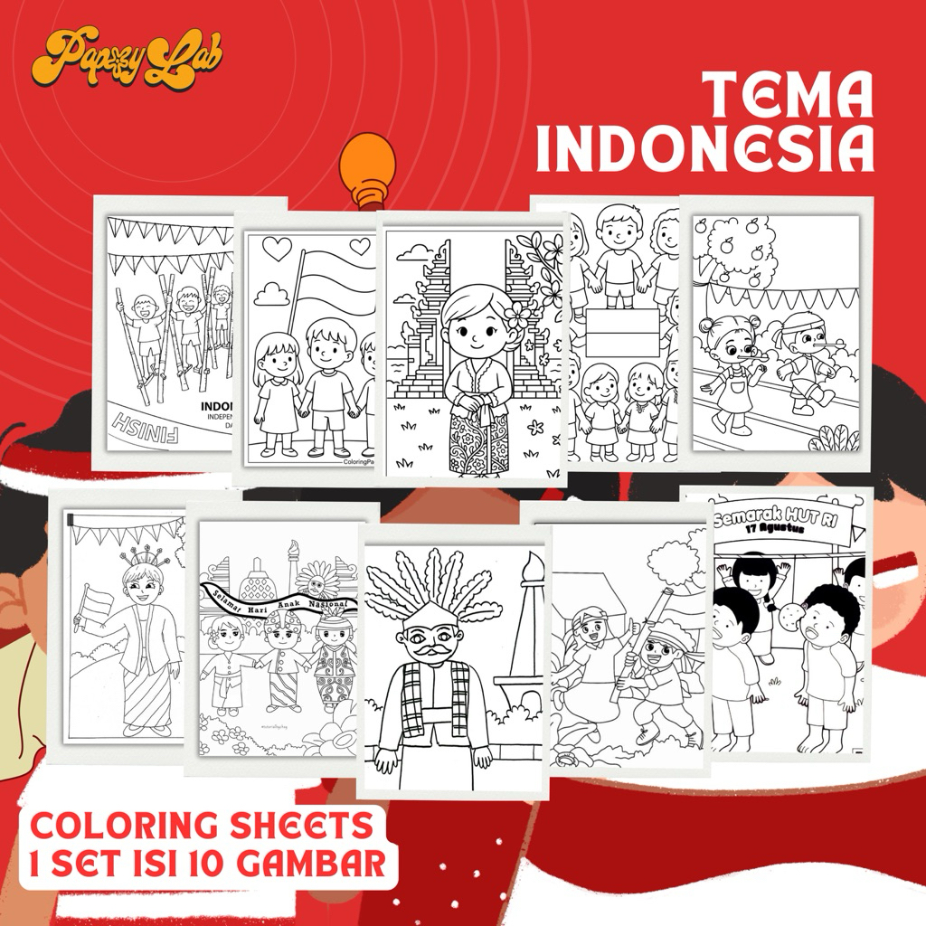 

KERTAS MEWARNAI A4 - tema indonesia merdeka kemerdekaan isi 10 lembar LEMBAR BELAJAR EDUKATIF KREATIF BERLATIH SENI