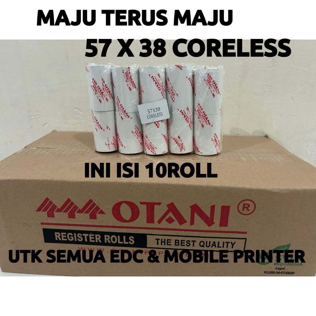 

Kertas Struk Thermal 57x38 CORELESS,1Pack isi 10Roll, Merk Otani