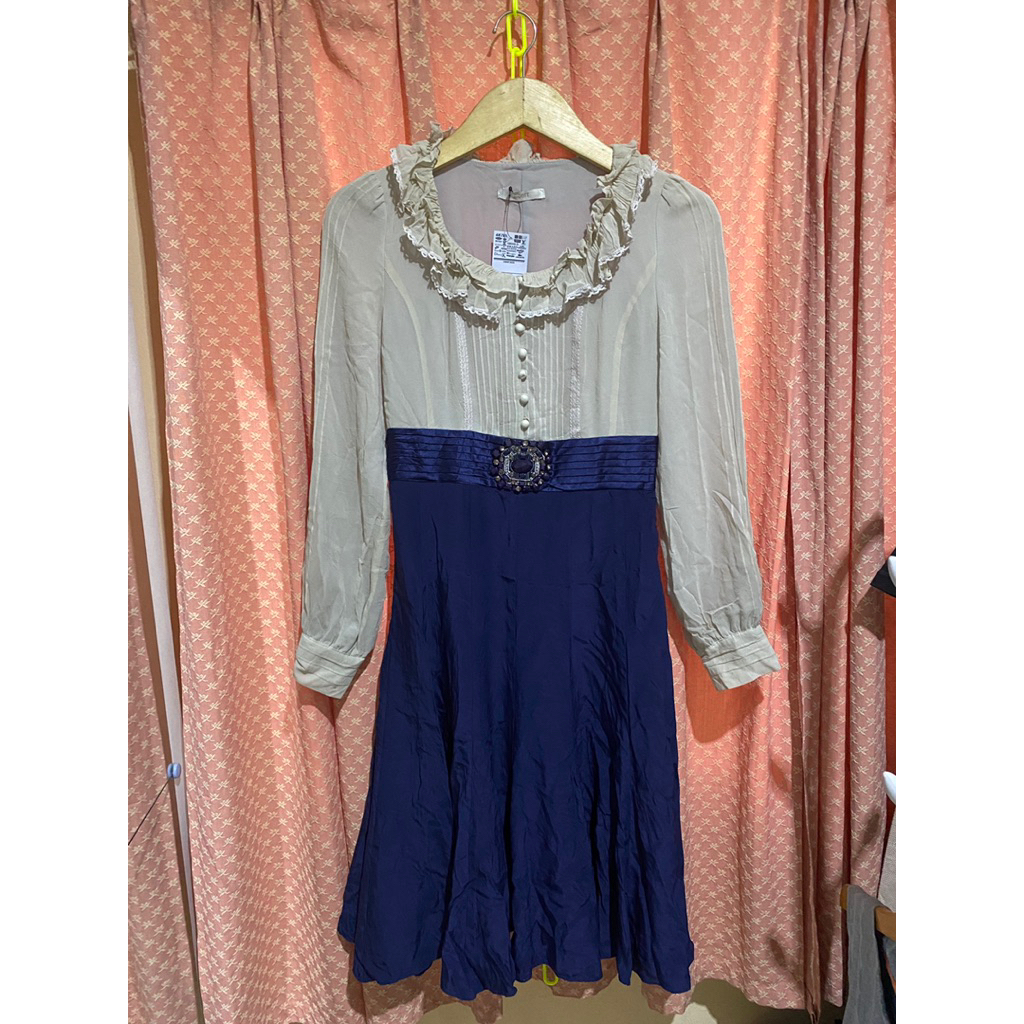 Dress pesta kondangan navy cream baju atasan top wanita murah cantik mewah
