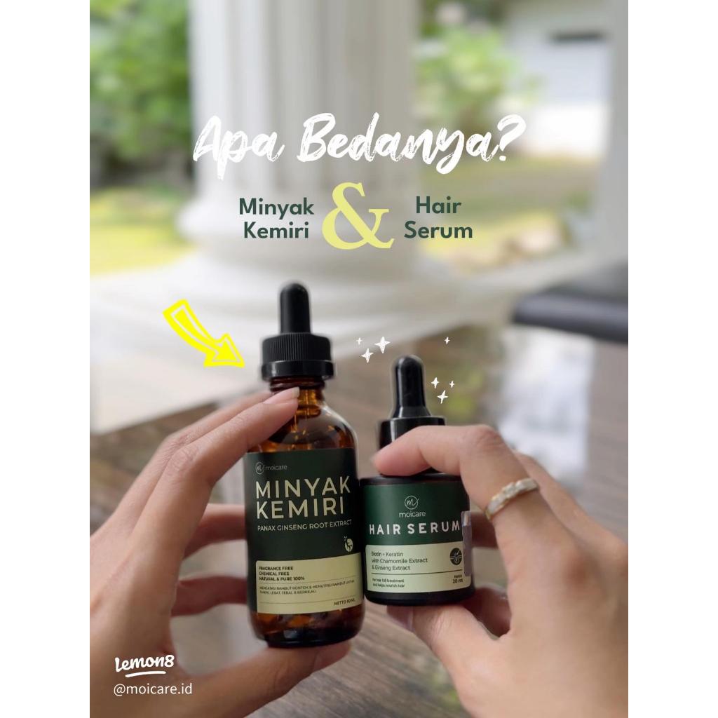 MOICARE 2 PCS PAKET Hair Serum & Minyak Kemiri Penumbuh Pelebat Rambut Hitam | Paket hair growth | P