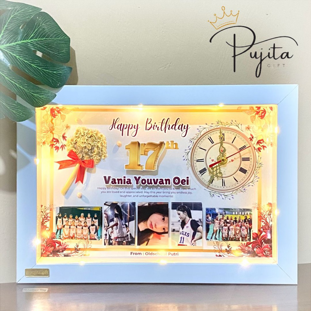 Scrapframe  20 x 30 cm + jam Hadiah Unik Gift Bingkai Frame 3D Jam Ulang Tahun Pernikahan Anniversar