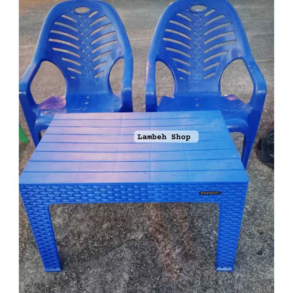 Kursi Plastik Santai Napolly 1 SET 2 Kursi + 1 Meja Panjang Kursi Santai Biasa Sandar Sandaran sende