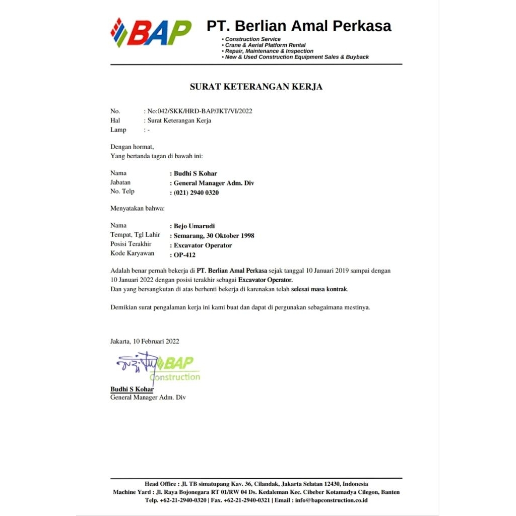 

Jasa Pembuatan Surat Pengalaman Kerja