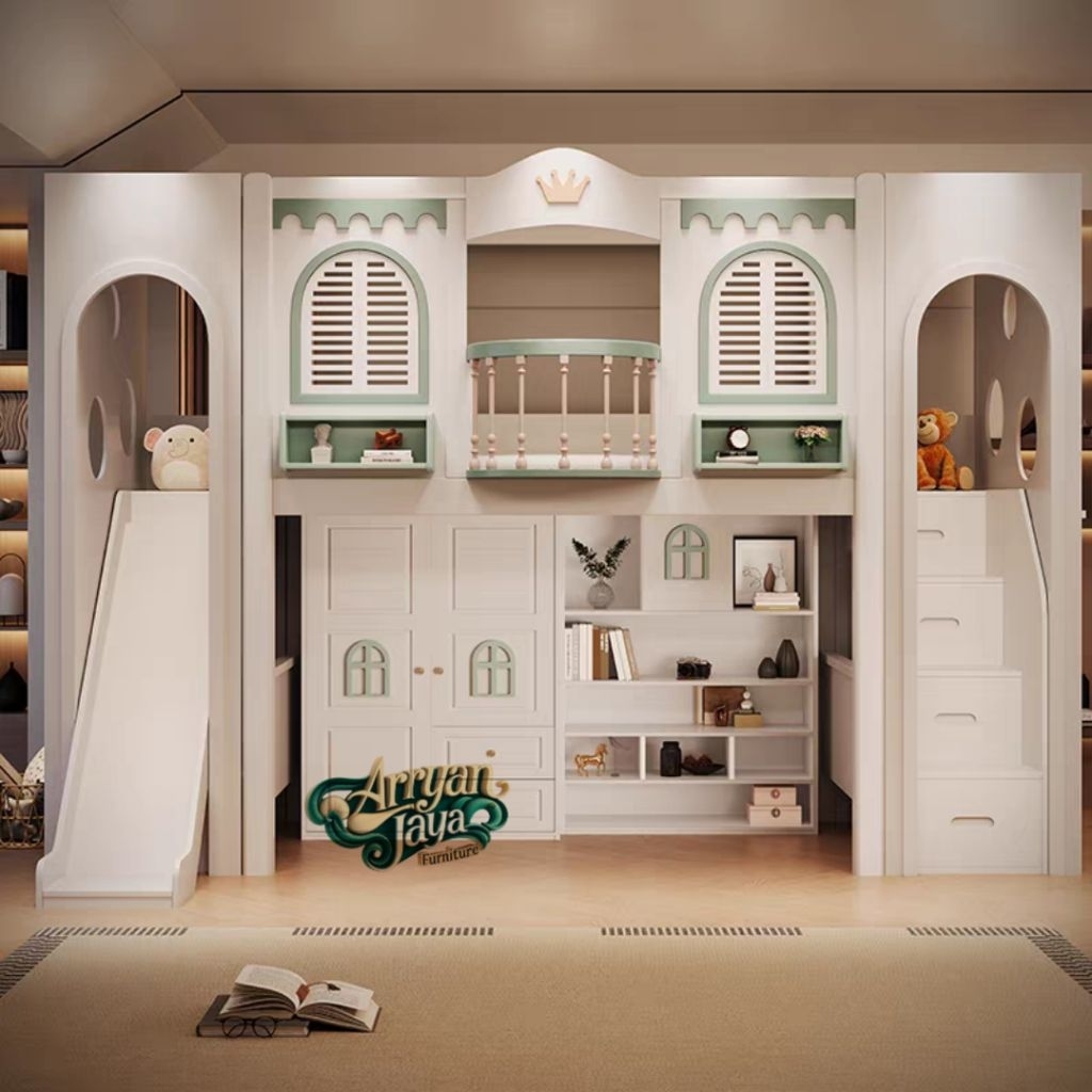 TEMPAT TIDUR TINGKAT ANAK MEJA BELAJAR  DAN LEMARI , TEMPAT TIDUR TINGKAT SET