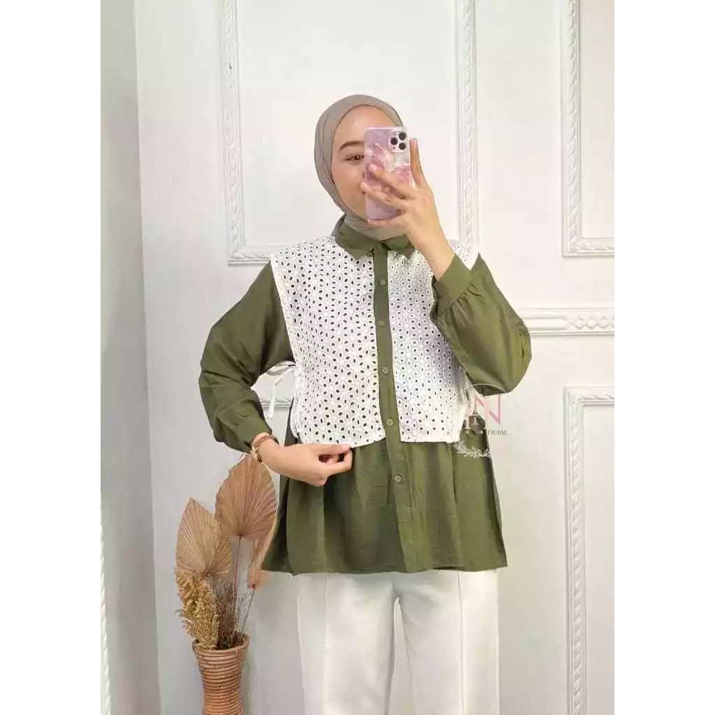 Atasan Kemeja Wanita / Cewe Remaja Dena Katun Poly Mix Burkat / Brokat 2025