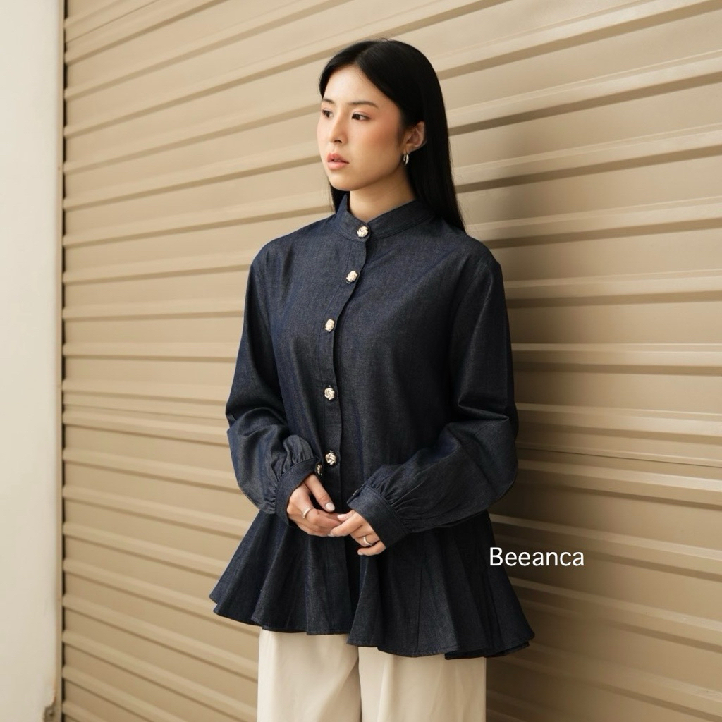 BEEANCA - Kiara denim blouse | blouse wanita | atasan wanita | baju wanita | denim wanita | peplum b