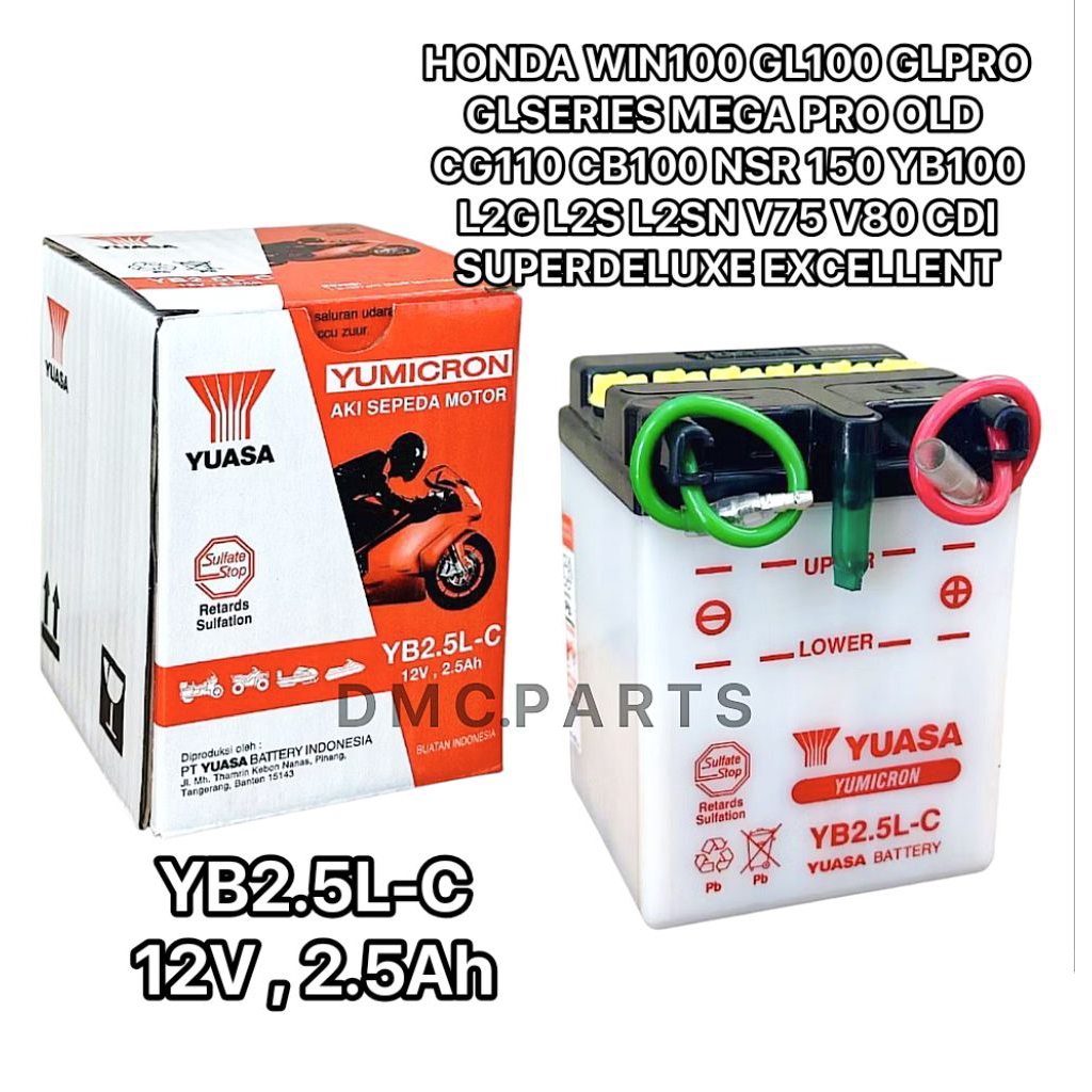 ACCU AKI YUASA YB2.5L-C ( 12 V-2.5 Ah ) Untuk Motor V75 V80 SUPERDELUXE FR80 A100 YB100 L2G L2S L2SN