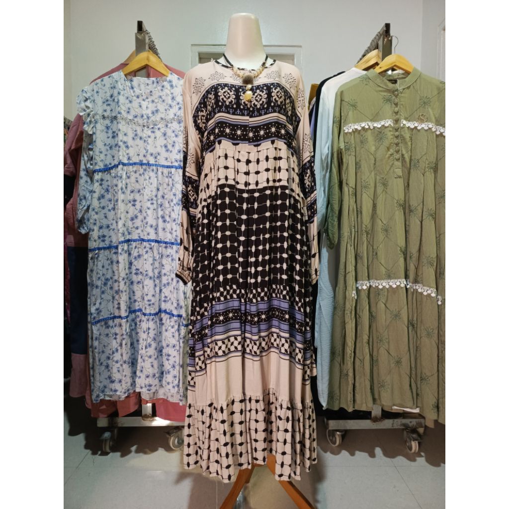 GEAH Gamis MIDI rayon import motif viral