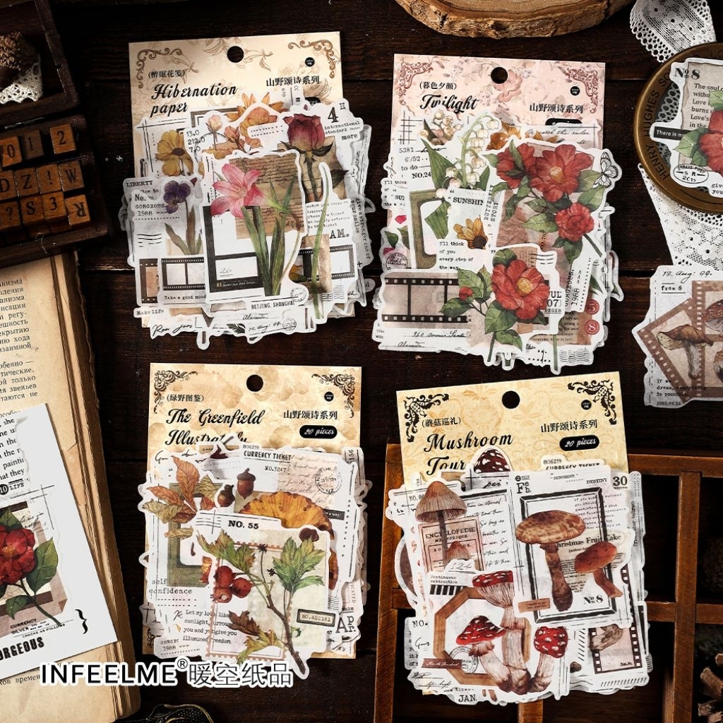 

20pcs washi paper sticker flower mushroom Infeelme jurnal diy