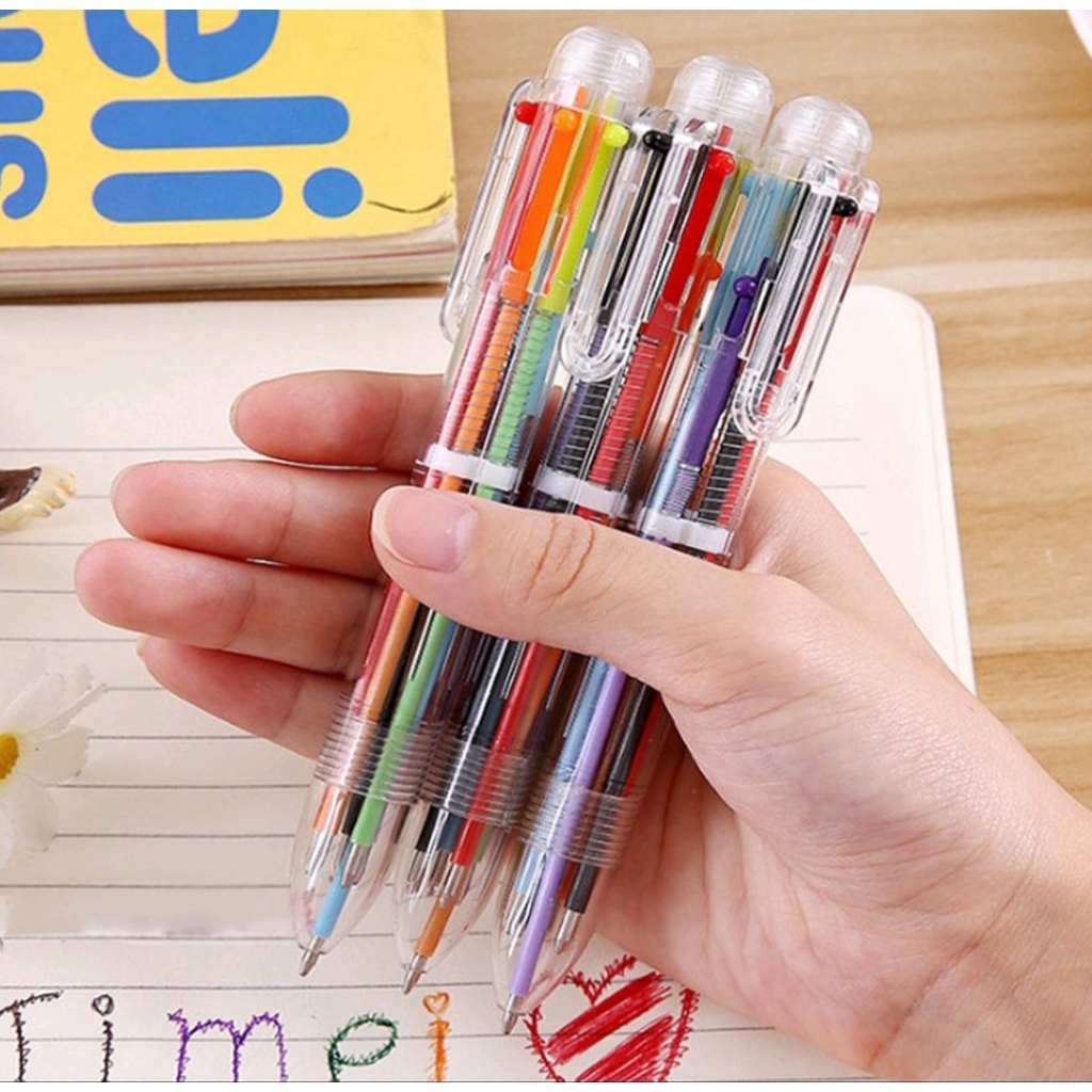 

Pulpen 6 Warna isi Tinta 6in1 Pena 0.5mm / Ballpoint Perlengkapan Menulis Multicolor Pen Case warna warni