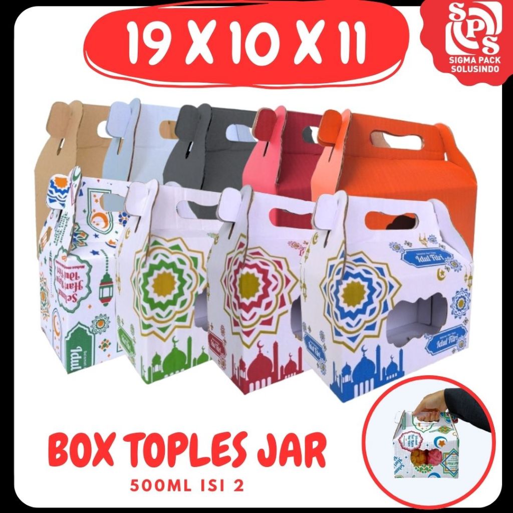 

Box Kuker jar 19x10x11 Toples Jar 500 ml Isi 2 Jinjing Gable Box Jar Kue Kering Tabung Botol Dus Kue Kering