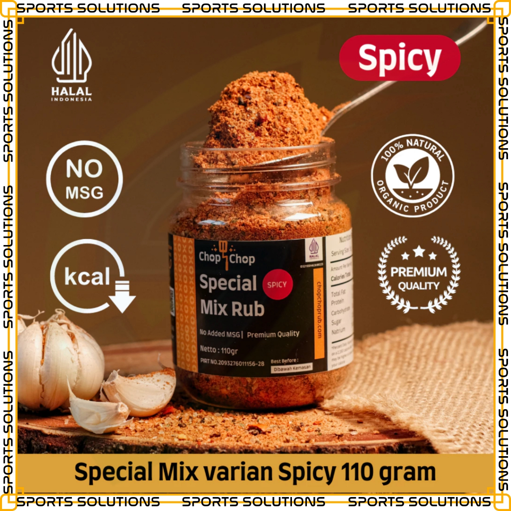 

SPORTS SOLUTIONS PRIME X CHOPCHOP Special Mix Rub Spicy Bumbu Marinasi Rendah Kalori/diet Serbaguna 110gr Bumbu Marinasi Pedas SPORTS SOLUTIONS PRIME