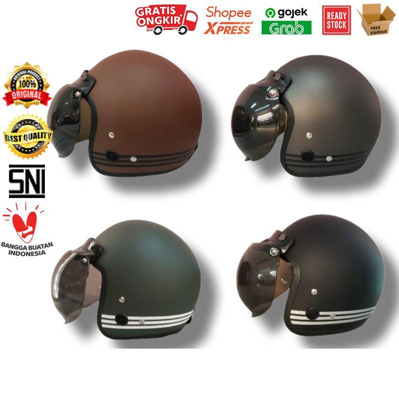 Helm Bogo /Helm Pria/ Helm Retro  ANT  LINE  + Kaca Helm