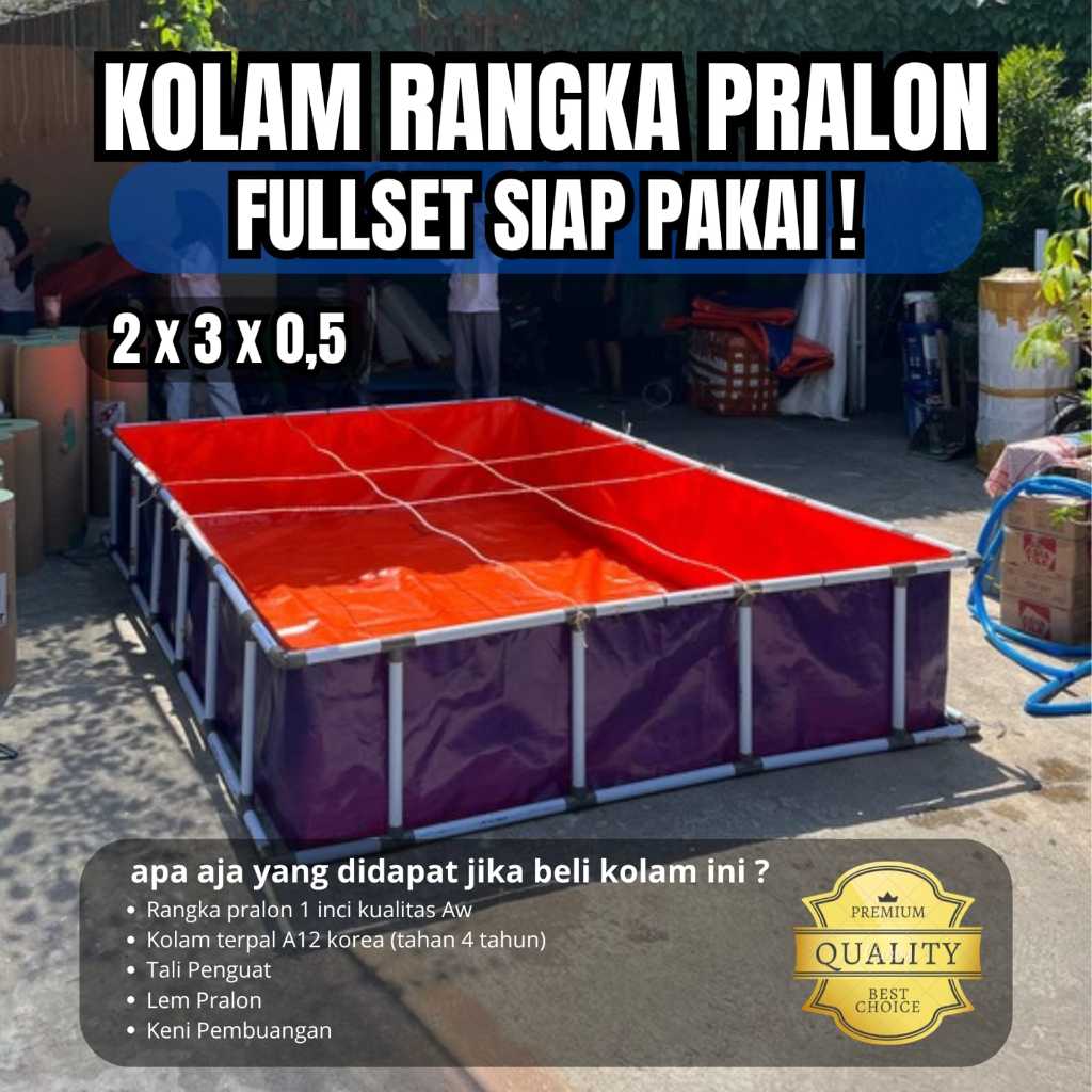 Kolam Terpal Ikan Fullset Rangka Pralon Ukuran 200x300x50 / 2x3x0,5 Rangka Pralon Ukuran 1 inci