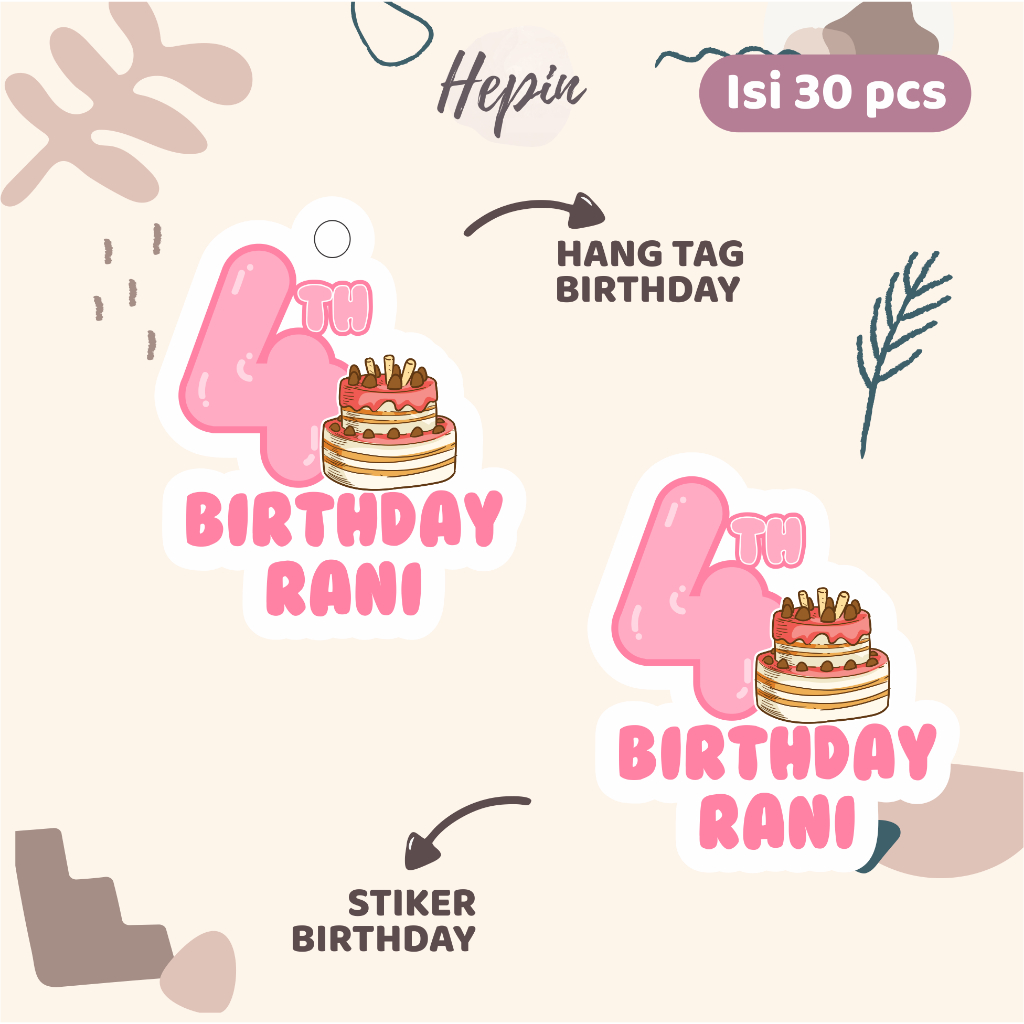 

(30pcs) cetak Hang tag & stiker ulang tahun karakter KUE ULANG TAHUN/lucu/watercolor/label tag ulang tahun murah/hang tag ulang tahun/tag souvenir ulang tahun/stiker nama ualang tahun/diecut stiker&t ag