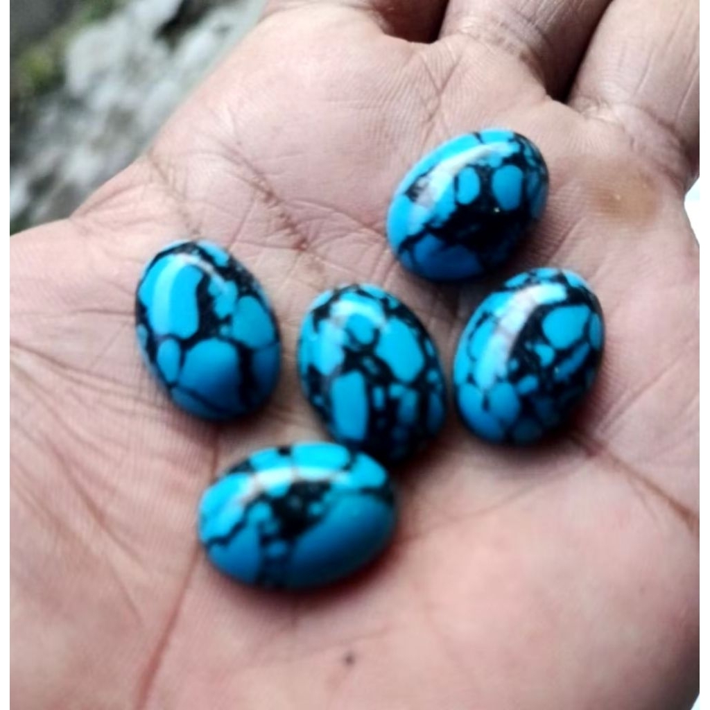 Batu Akik Pirus Mesir Biru Fancy Ceplok Kuro