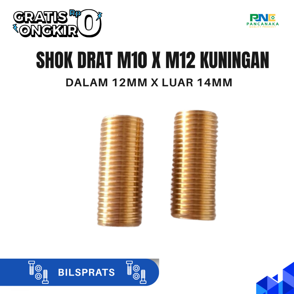 SHOK DRAT M10 X M12 KUNINGAN (DALAM 12MM X 17MM LUAR) - 1 PCS