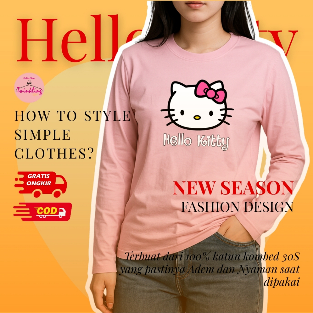 Kaos Baju Wanita Lengan Panjang Cotton Combed 30S Dengan Gambar Lucu HK Tulisan