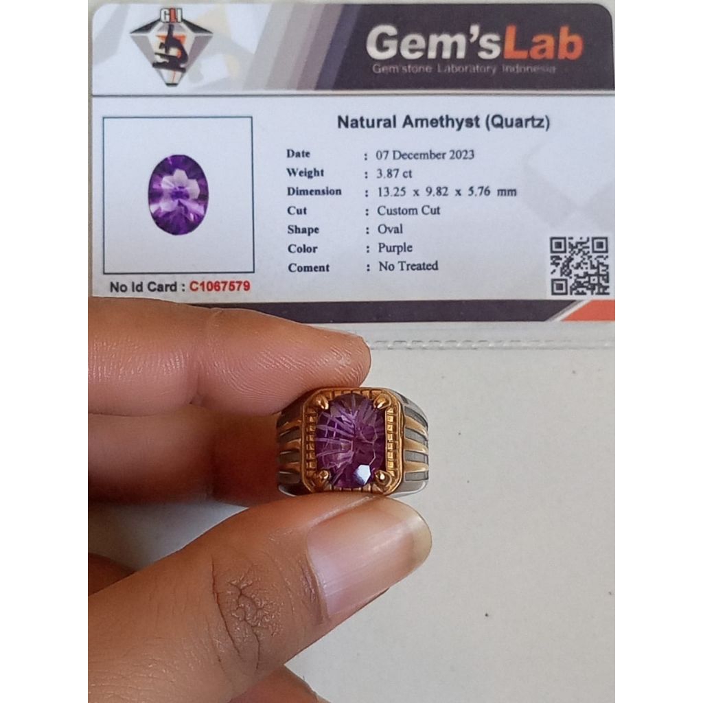 Natural Batu Permata Amethyst Quartz + Memo GLI