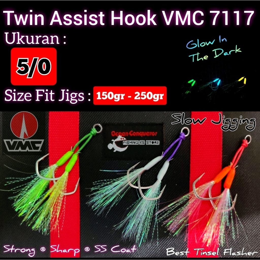 DOUBLE ASSIST HOOK TWINHOOK VMC 7117 NO #5/0 GLOW IN THE DARK [HCHM14]