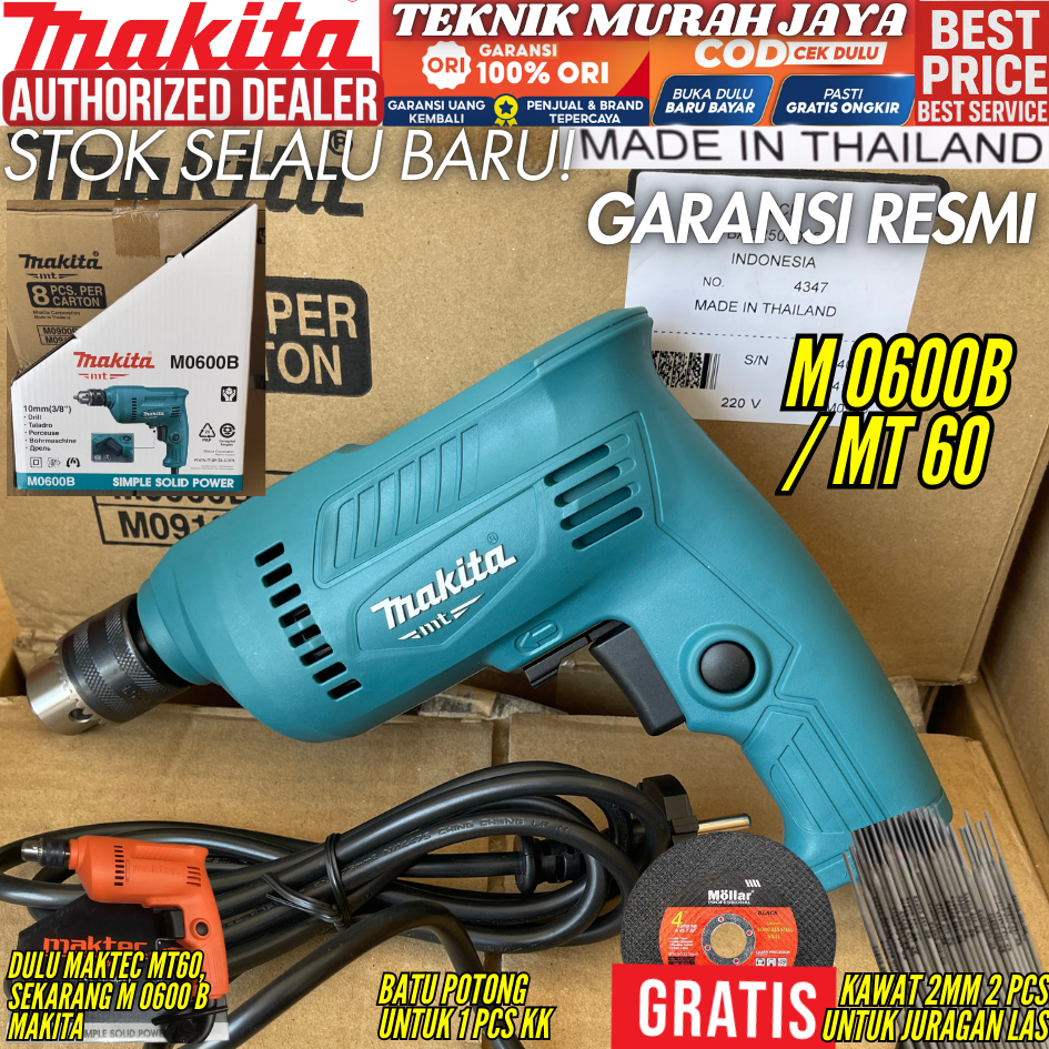 MAKTEC MT60 MAKITA M0600B Mesin Bor Tangan 10mm Bolak Balik 400 Watt Thailand ASLI MT 60 M 0600 B Cu