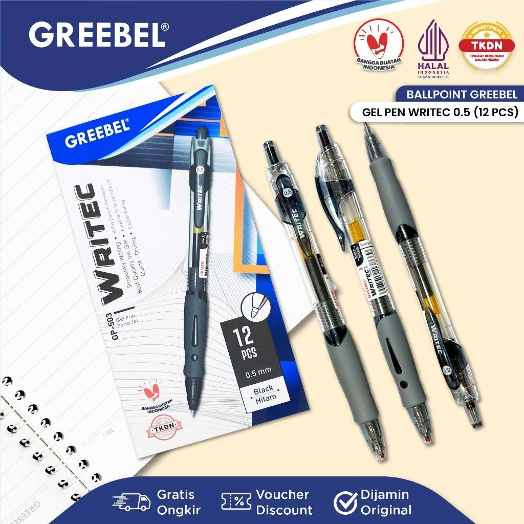 

GREEBEL PULPEN GEL / Gel Pen Writec GP- 503 0.5 Hitam / Ballpen Gel Ballpoint Bolpen Bolpoin Pena Gel