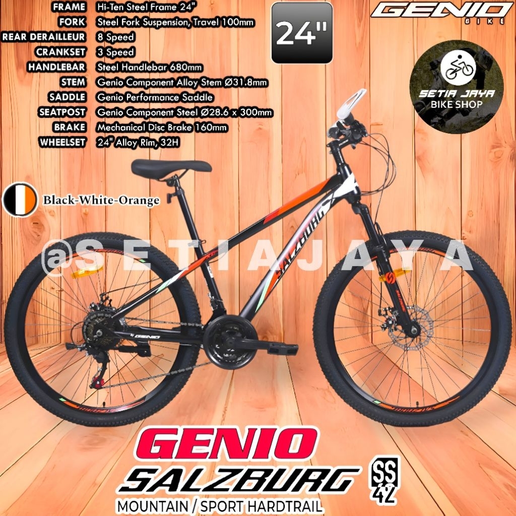 Sepeda Gunung MTB 24 Inch GENIO SALZBURG SS 42 Frame Steel, 3x8 Speed, Rem Cakram, Mountain Bike by 