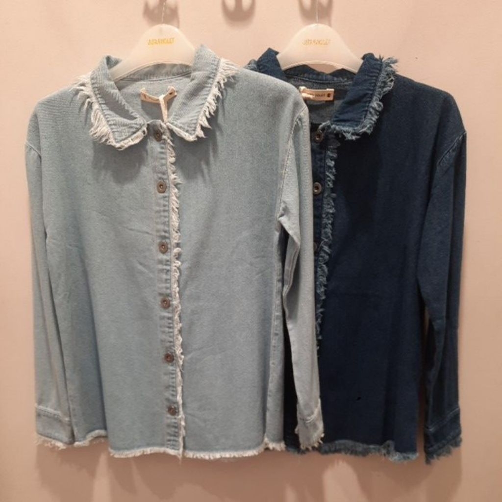 Set atasan bawahan terpisah kemeja korean atasan full kancing besi rawis jeans dan jeans semi kulot 