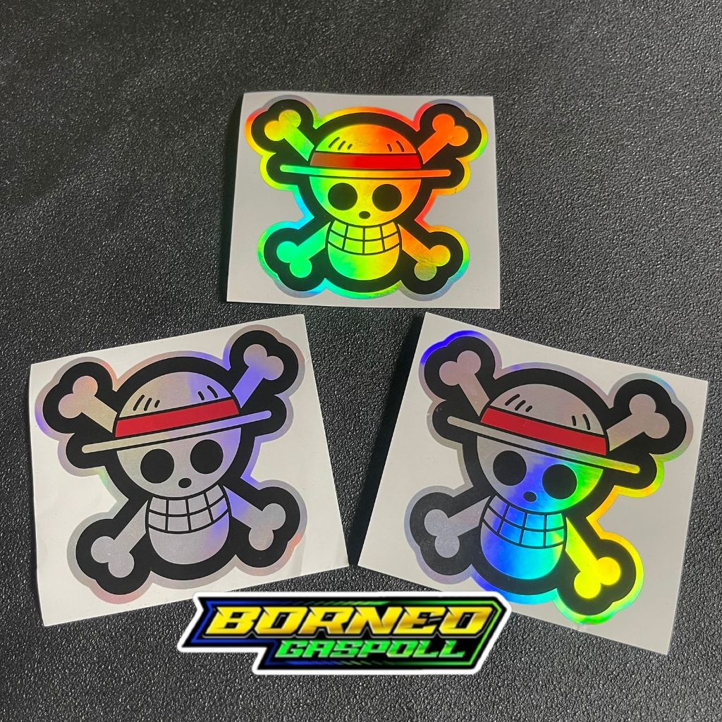 

Stiker Anime One Piece Flag Logo Bendera One Piece hologram 10,5x10cm kaca body motor mobil truck tahan air