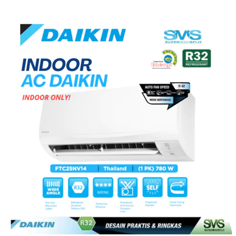 INDOOR AC DAIKIN STANDART NON INVERTER 1 PK FTC25NV14 THAILAND (HANYA INDOOR SAJA)