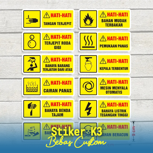 

Stiker K3, Stiker Keselamatan & Kesehatan Kerja, Stiker Quantac Anti Air Keselamatan Kerja, Stiker Label Hati-Hati Ukuran 23,5x9cm