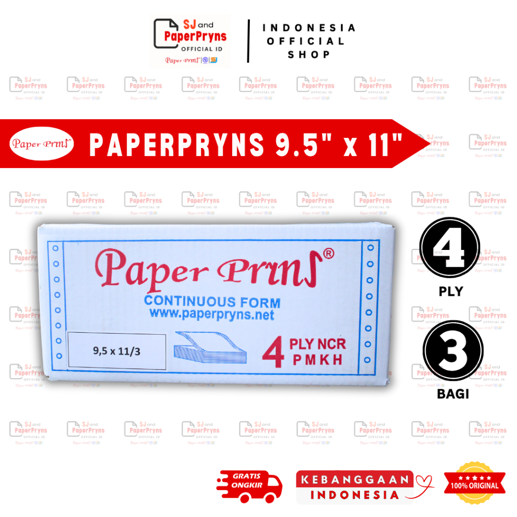 

PAPERPRYNS Kertas Continuous Form 9,5" × 11/3" - BAGI 3 (4 PLY) NCR Sheets