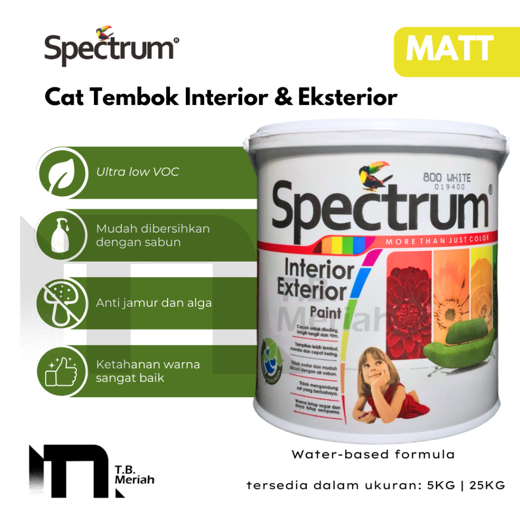SPECTRUM Cat Interior & Eksterior Warna 800 Putih 5Kg & 25Kg - Cat Tembok - Cat Dinding