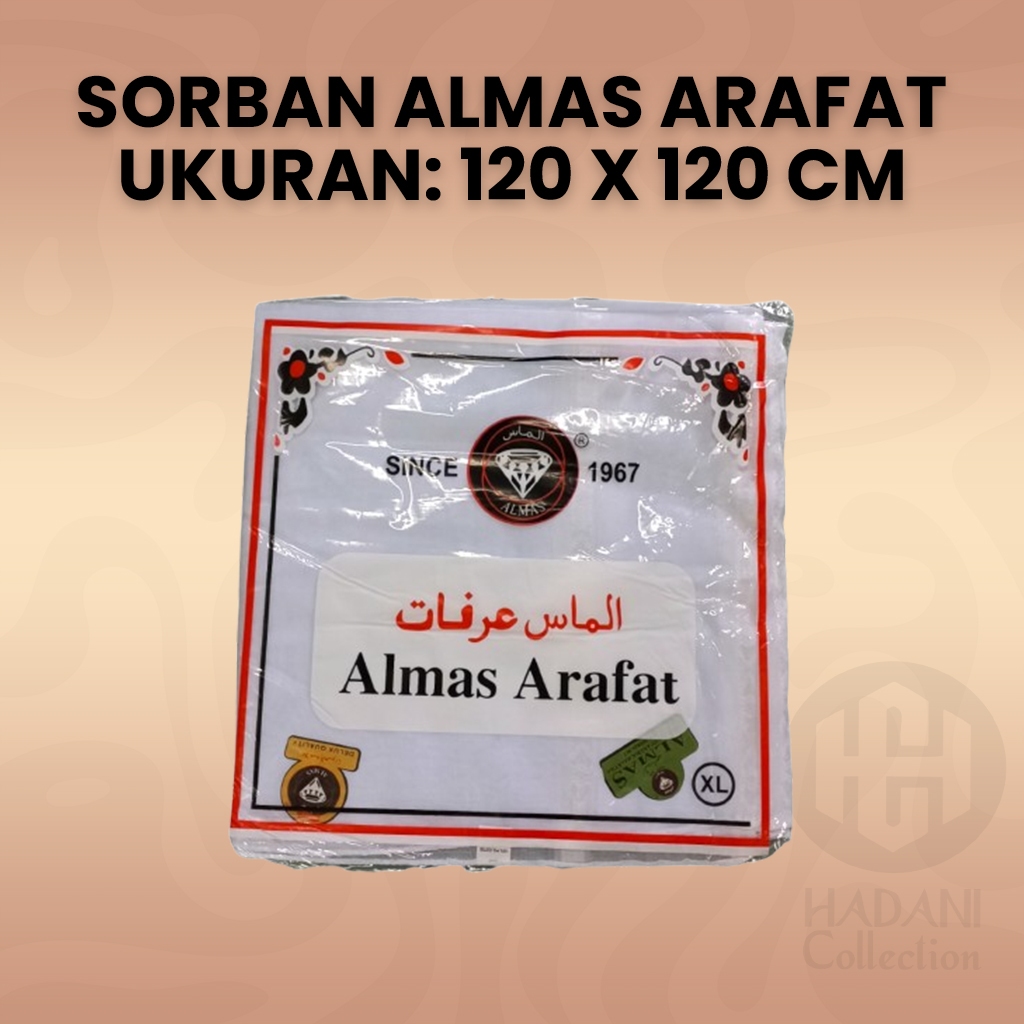 Sorban Almas Arafat Hitam/Putih Polos Persegi Surban Semagh Imamah Shawl / Sorban Haji / Sorban Imam