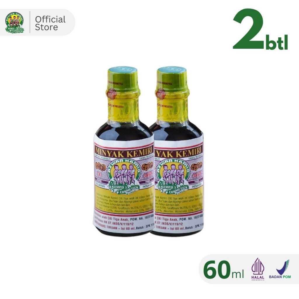 Minyak Kemiri Cap 3 Anak / Minyak Kemiri Penumbuh Rambut Bayi Anak & Dewasa (2 Botol)