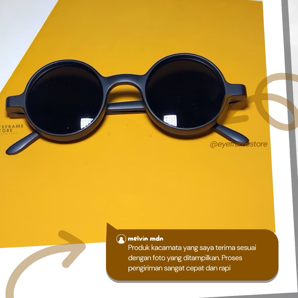 Kacamata 15SG Bulat Retro – Lensa Hitam Custom Minus | Frame Tebal Stylish Unisex