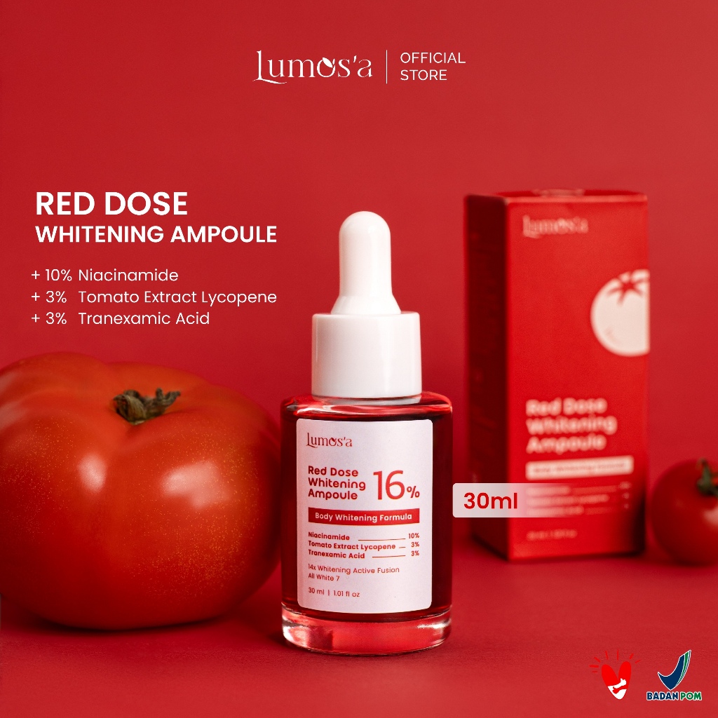 [PRE-ORDER] Lumos'a Red Dose Whitening Ampoule 30ml | 10% Niacinamide + 3% Tomato Extract Lycopene +
