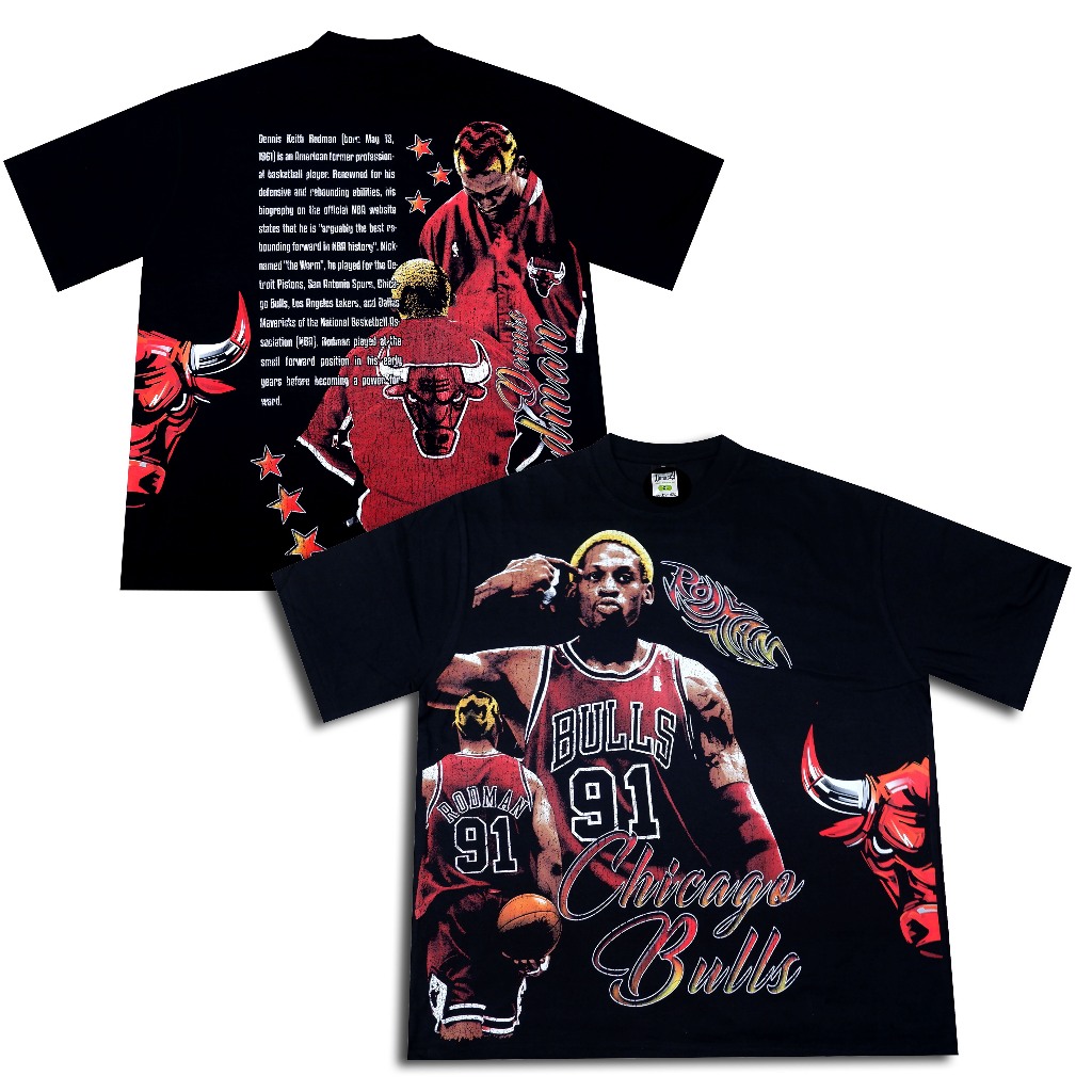 BIG OVERSIZE T-SHIRT DENNIS RODMMAN BULLS AOP YHBOOTLEG