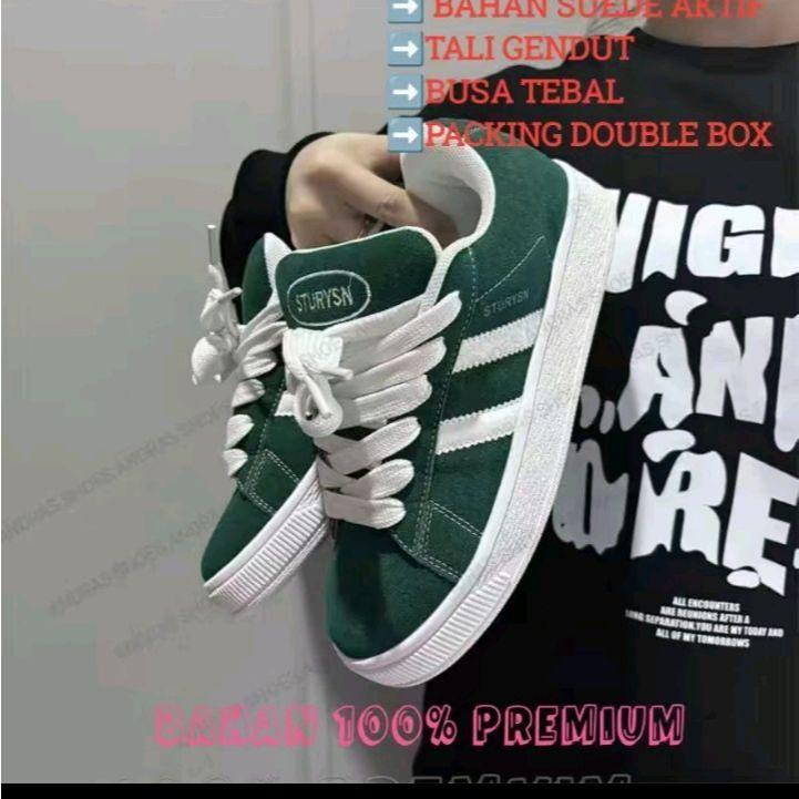 Sneakers Pria Wanita Model Gemuk Gendut Warna Hijau ARMY Bahan Suede Sepatu Skateday Reflective Gree