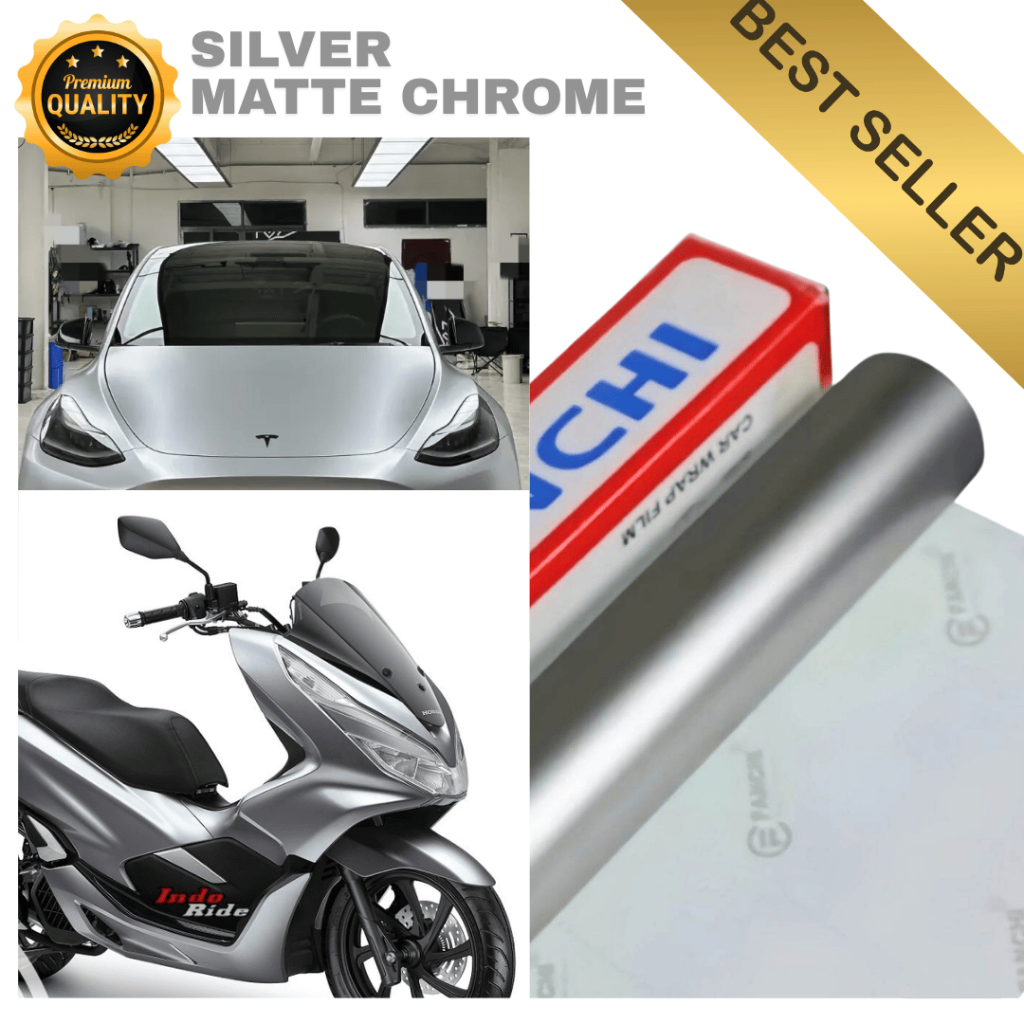 Stiker Skotlet Motor Silver Metalik Doff Satin Matte Chrome Krom Metallic Perak Mobil Tahan Panas 50