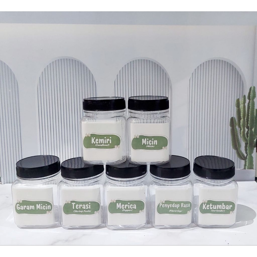 Terlengkap Toples bumbu dapur 200ml hitam bonus sendok dan STIKER