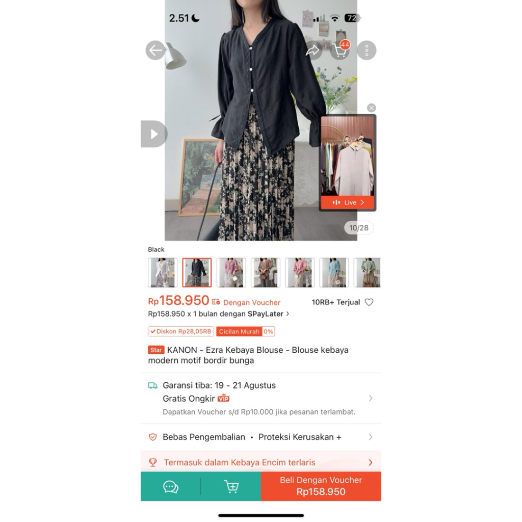 preloved kanon ezra blouse black