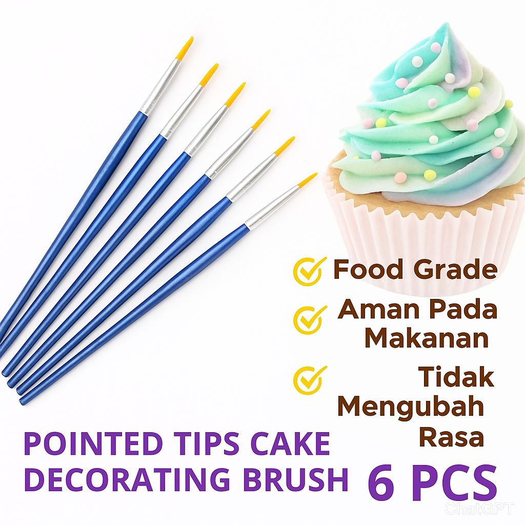 

Pointed Tips Cake Decorating Brush Set 6 PCS – Kuas Dekorasi Kue Aman Food Grade