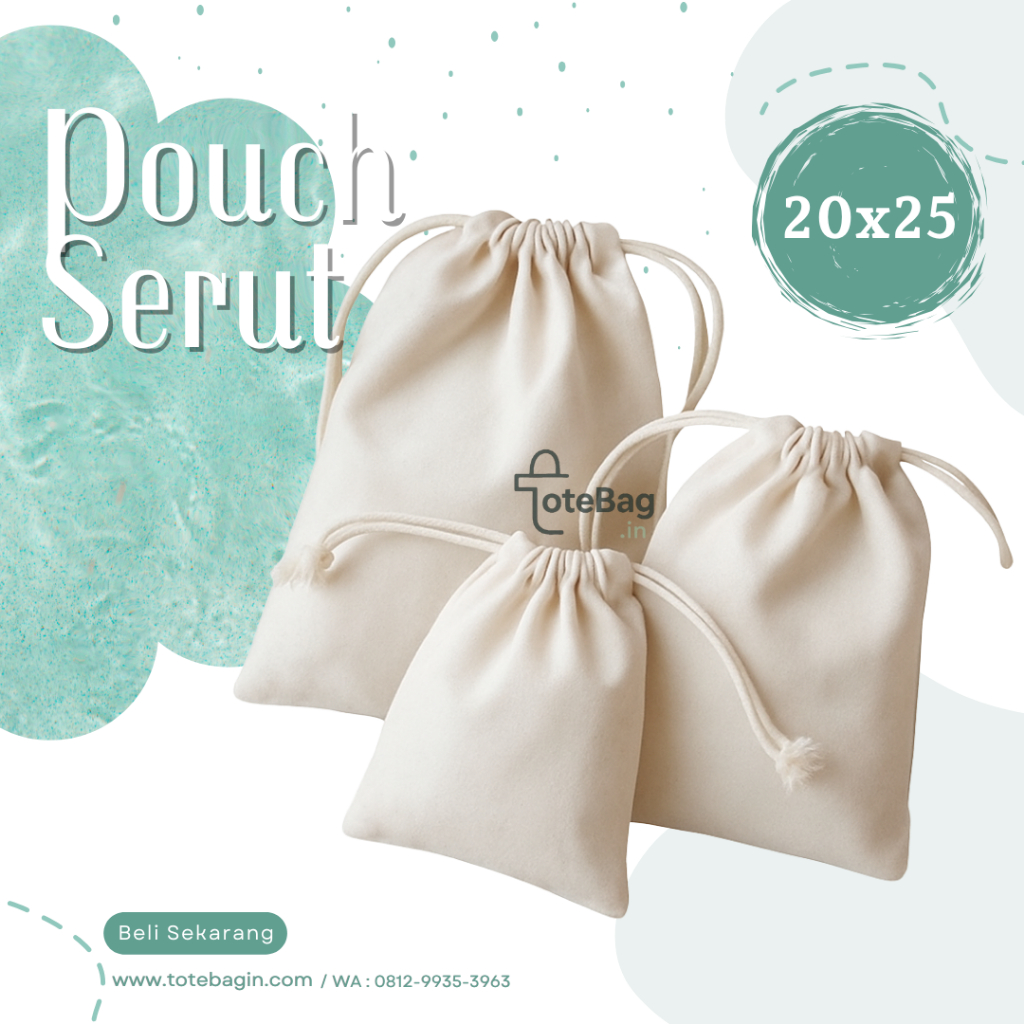 Pouch Serut Blacu Polos Grosir [QC Level 1 Basic] - Min 10 Pcs - Tas Serut Goodie Bag Termurah