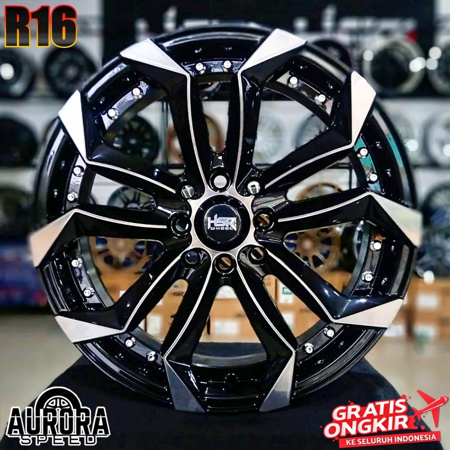Velg ring 16 untuk mobil Jazz,Avanza,Vios,Agya,Ayla,Mazda2,Raize HSR LABANG R16 Lebar 7 Black Polish